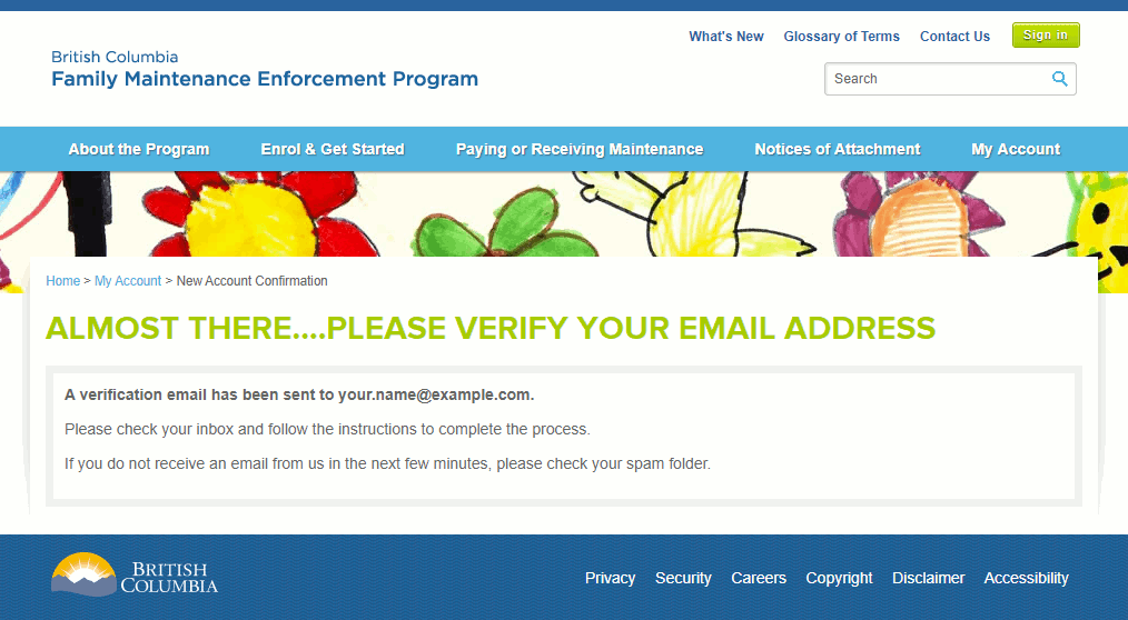 Screenshot of Step 3 of Creating Your Web Account – Verify Email Address